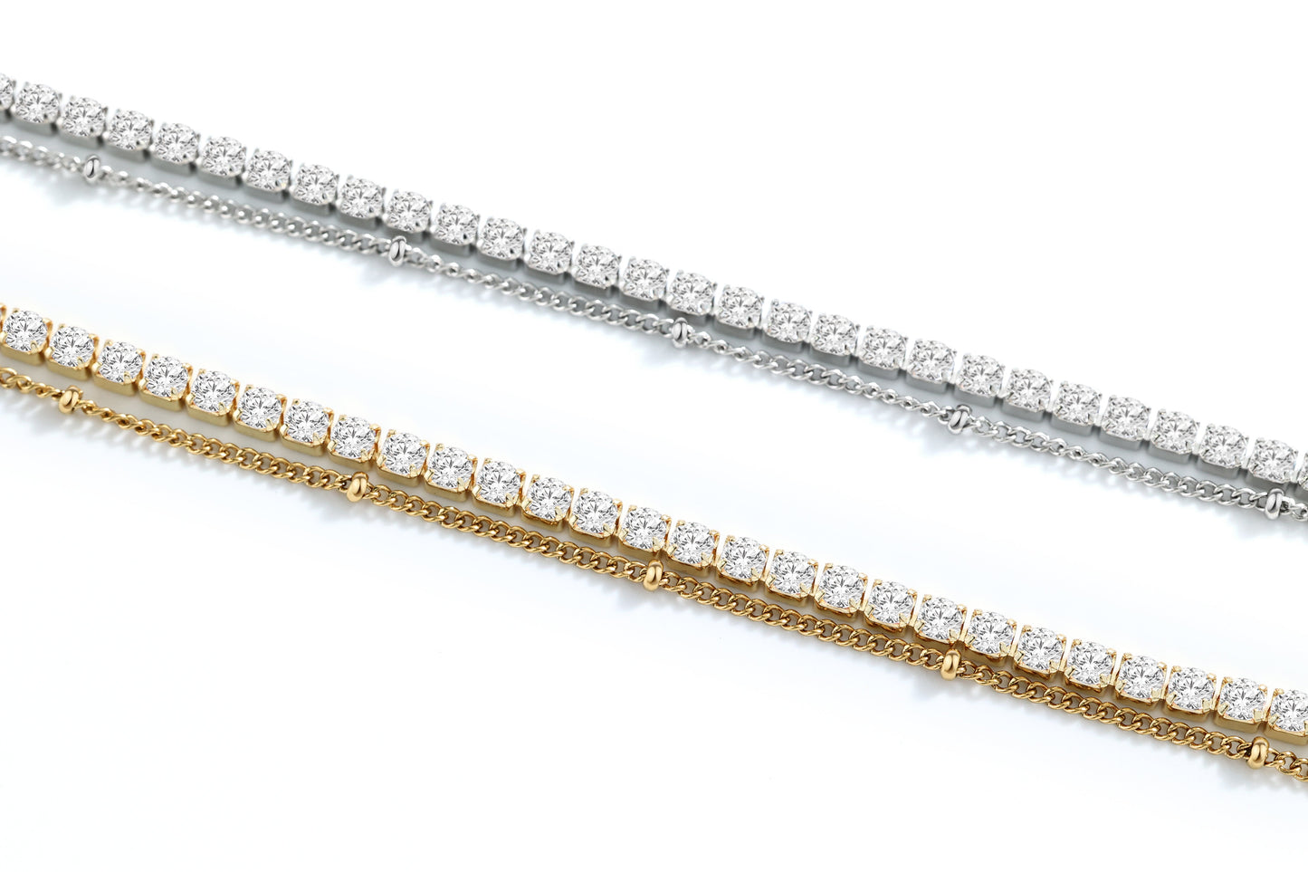 Tennis Bracelet and Satellite Chain Bracelet Bundle