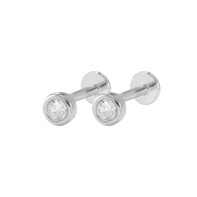 Bezel Stud Flatback Earrings | 16g