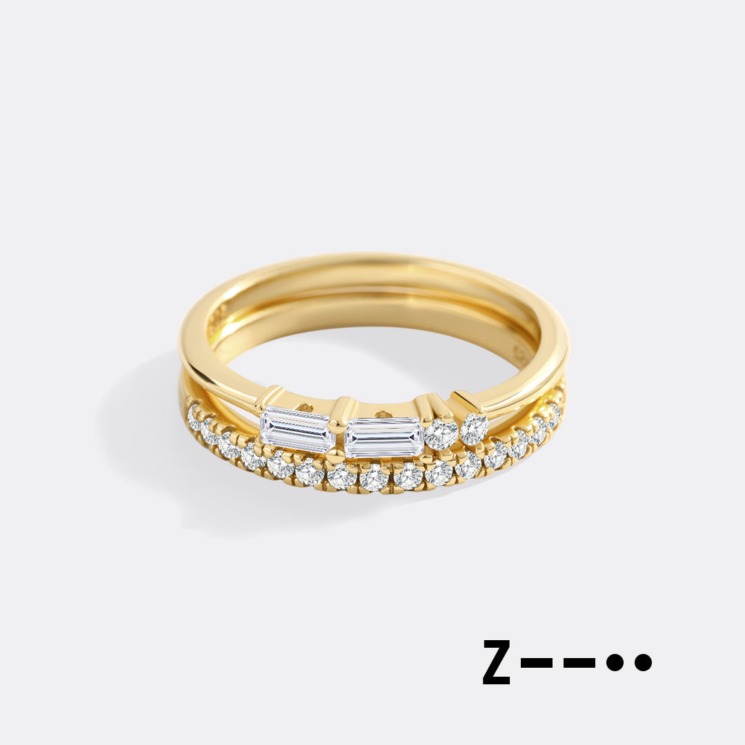 Morse Code and Micro Pave Eternity Ring Stacking Set