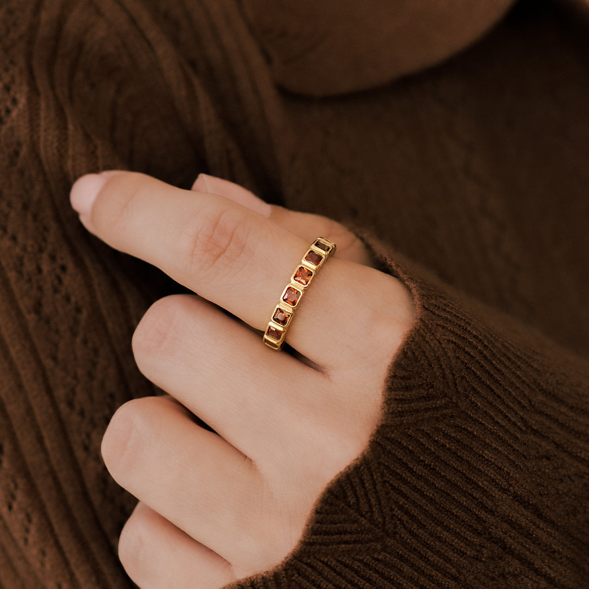 Emerald Cut Birthstone Eternity Ring