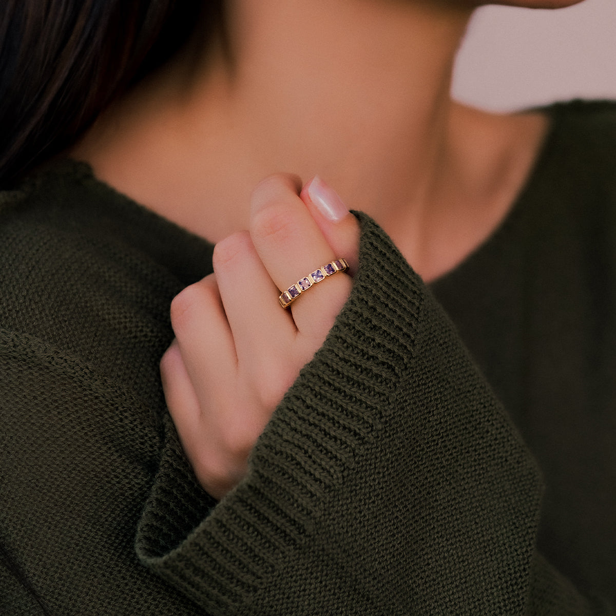 Emerald Cut Birthstone Eternity Ring