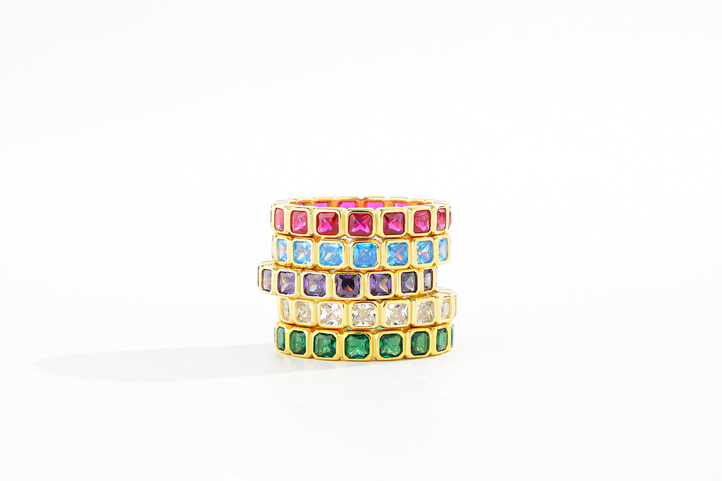 Emerald Cut Birthstone Eternity Ring