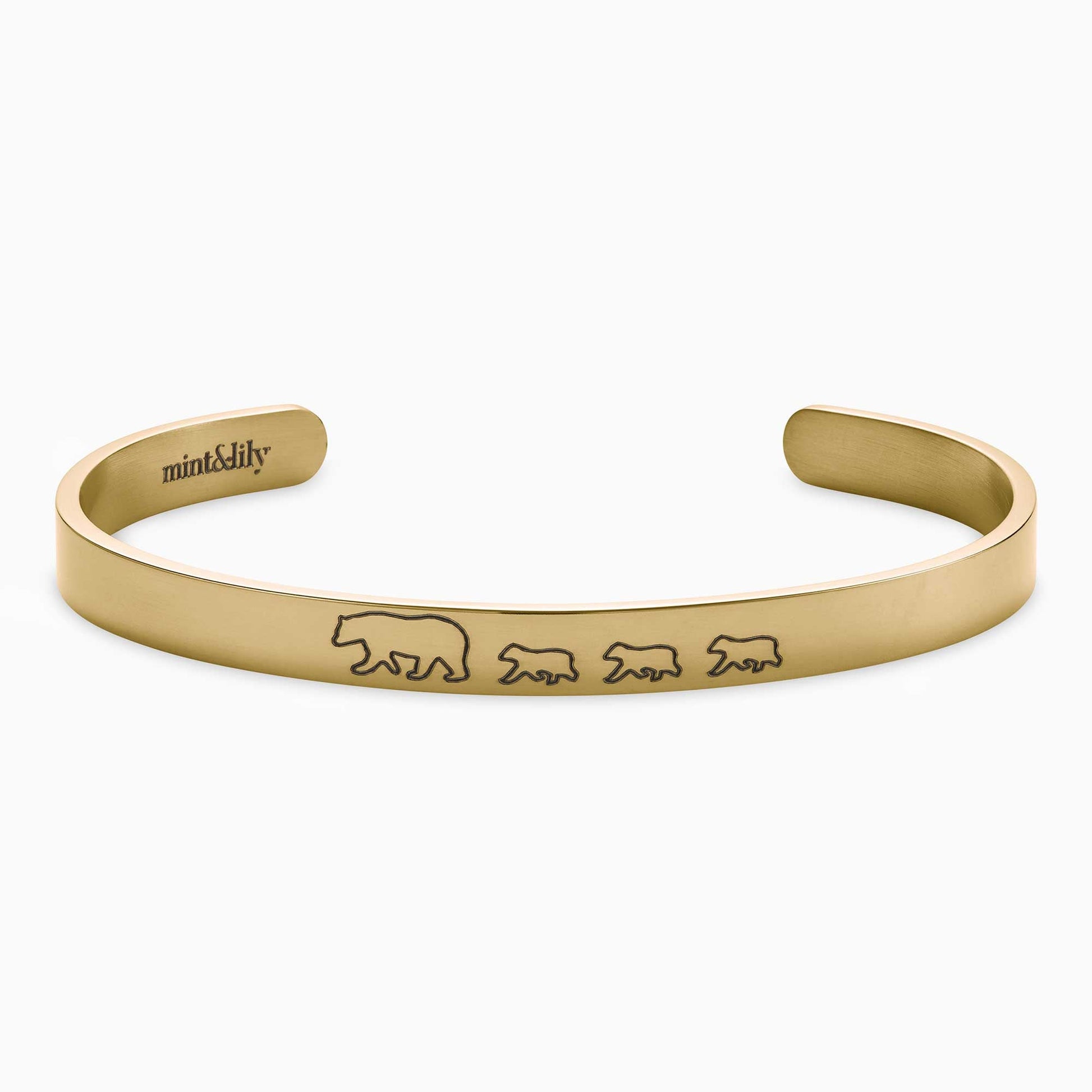 Mama Bear & Her Baby Bears Engraved Cuff Bracelet