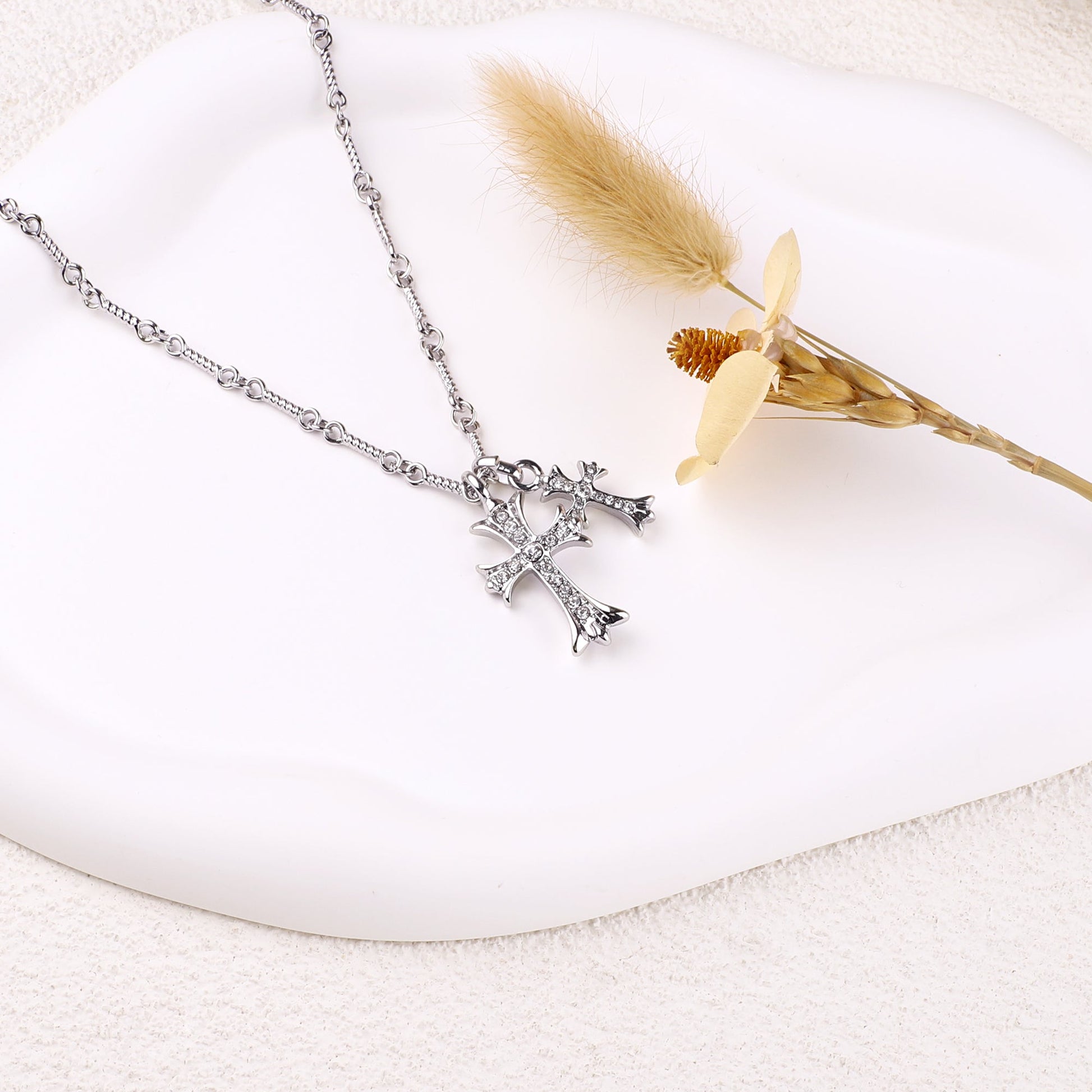 Double Cross Pendant Necklace
