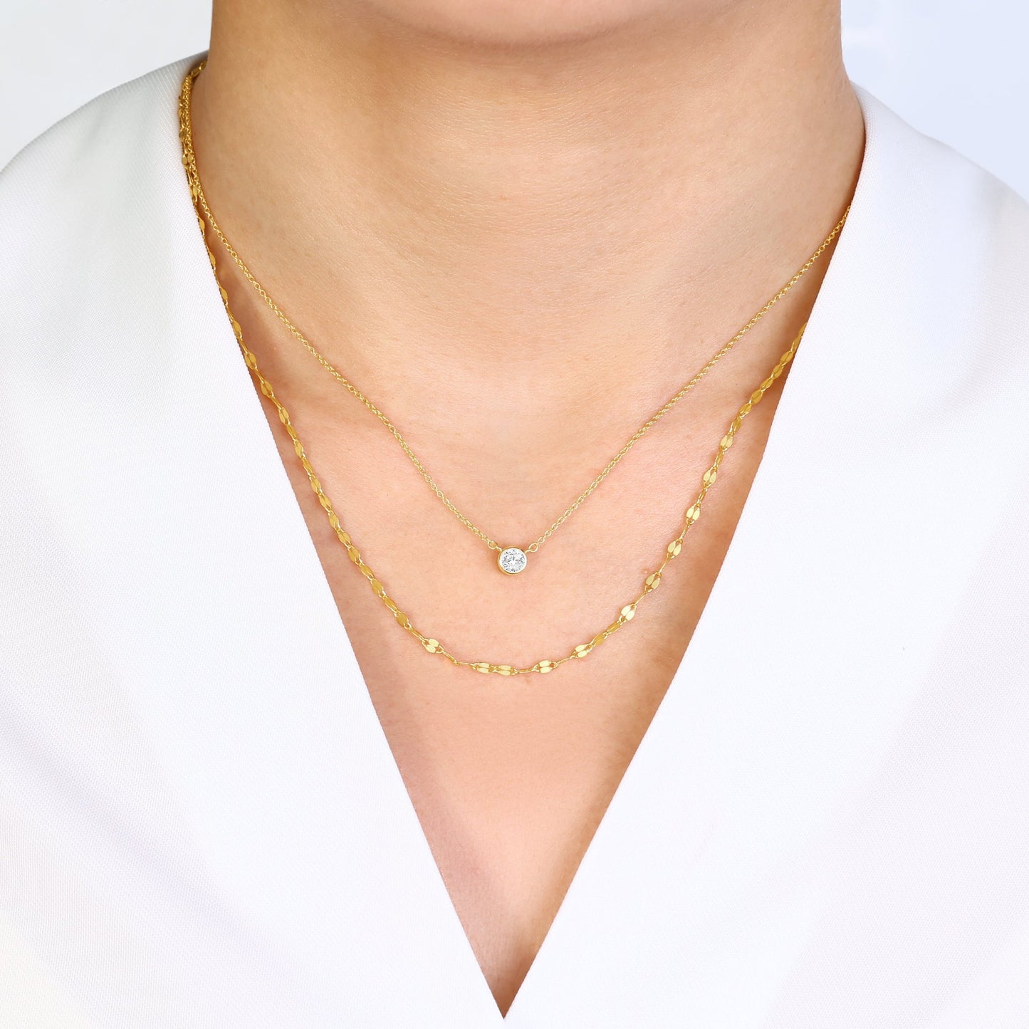 Classic Bezel Necklace and Petal Chain Set