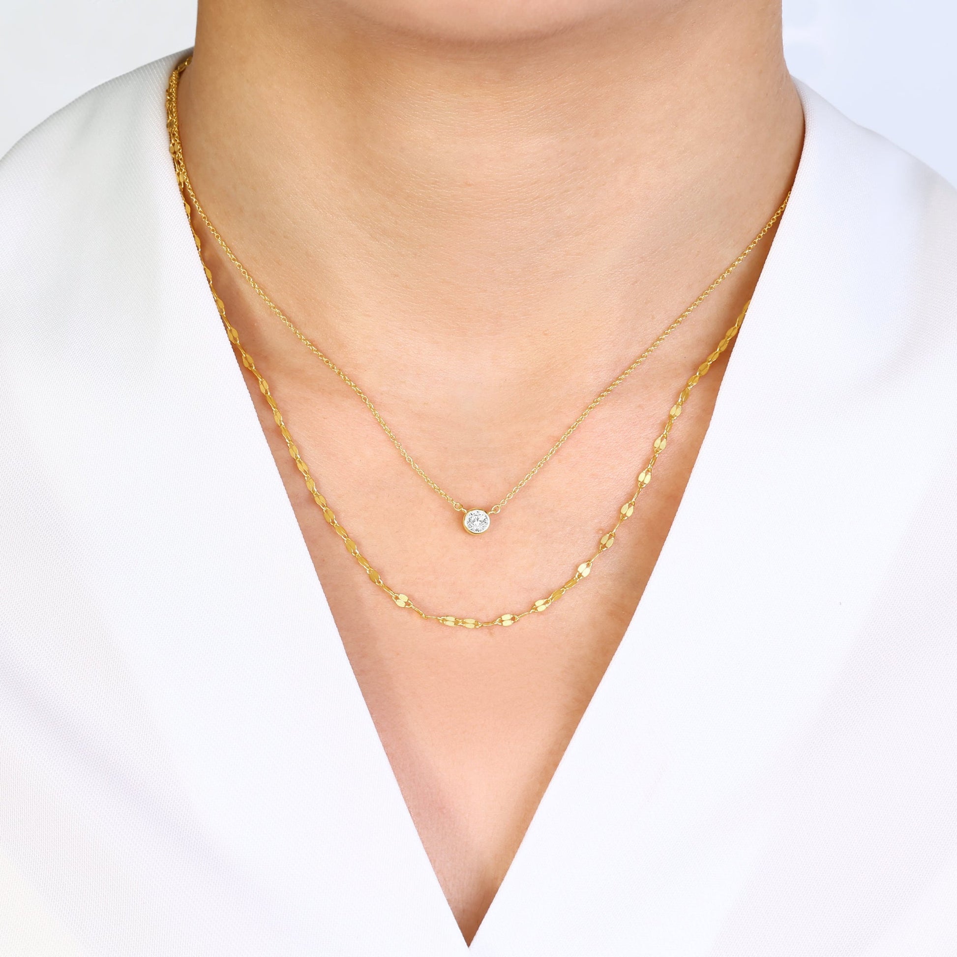Classic Bezel Necklace and Petal Chain Set