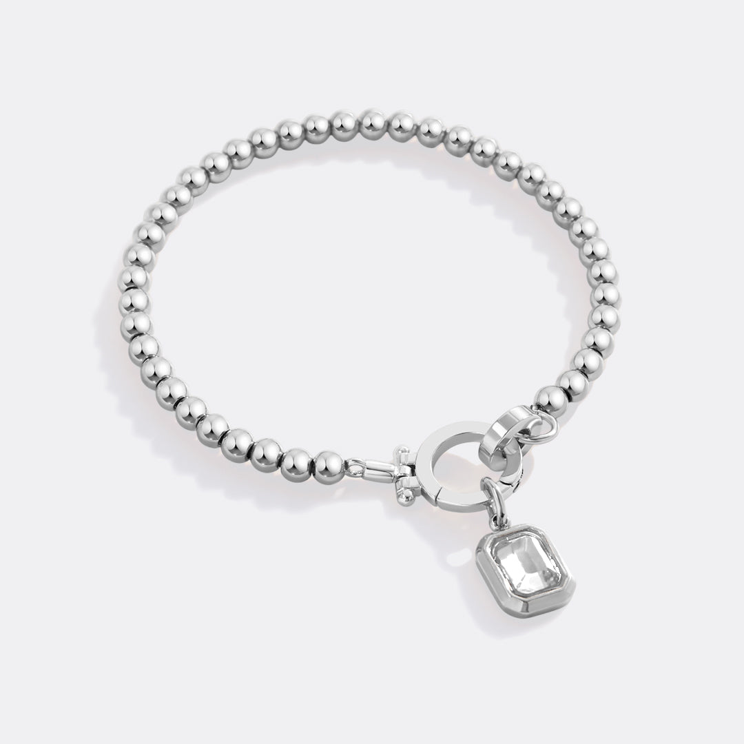 Mint Beaded Bracelet with Baguette Birthstone Charm