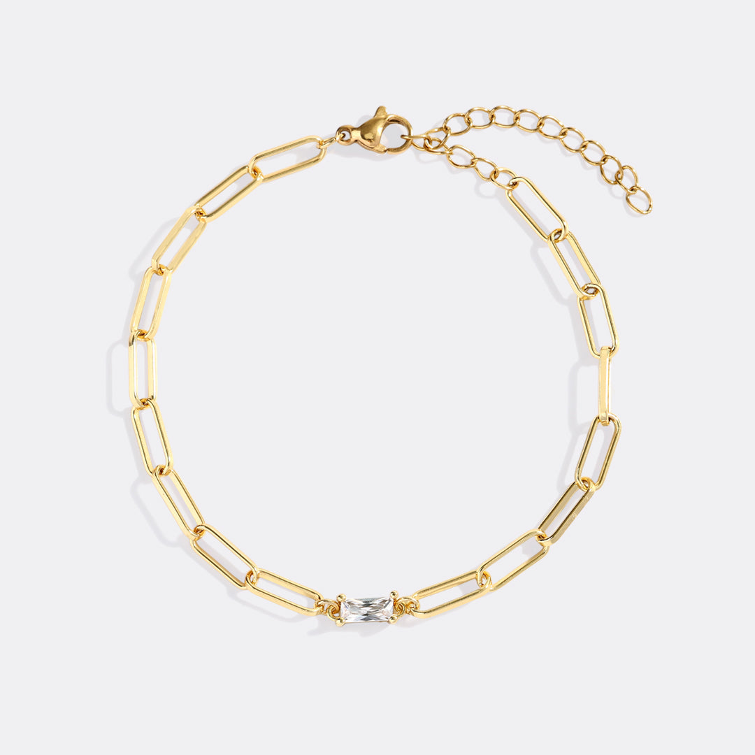 Baguette Birthstone Paperclip Bracelet