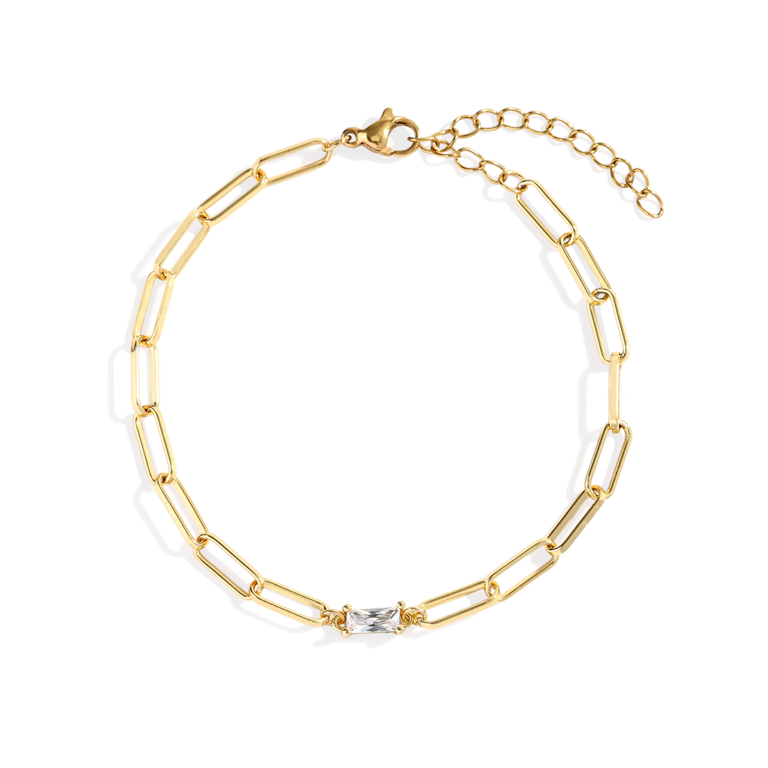 Baguette Birthstone Paperclip Bracelet