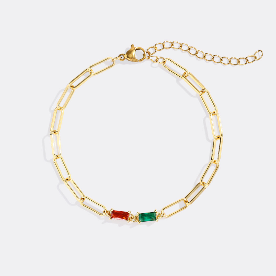 Baguette Birthstone Paperclip Bracelet