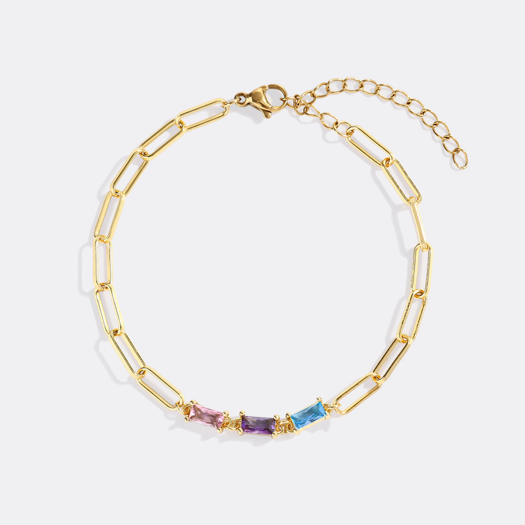 Baguette Birthstone Paperclip Bracelet