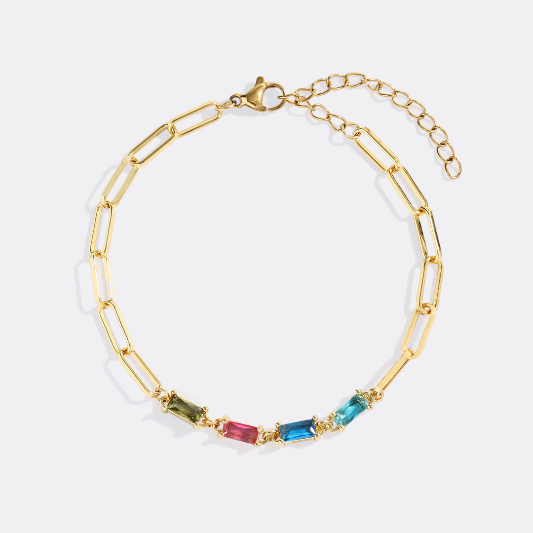 Baguette Birthstone Paperclip Bracelet