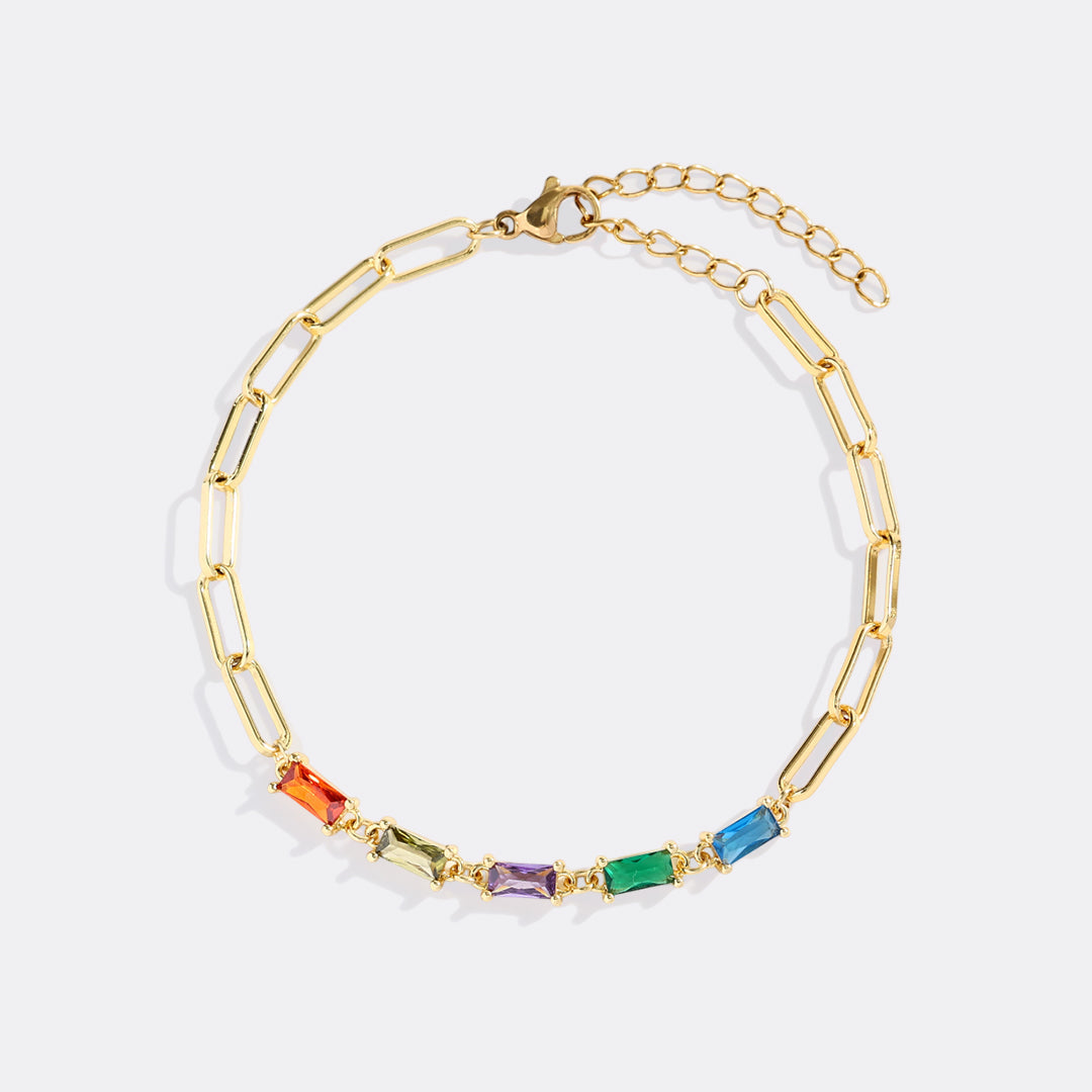 Baguette Birthstone Paperclip Bracelet