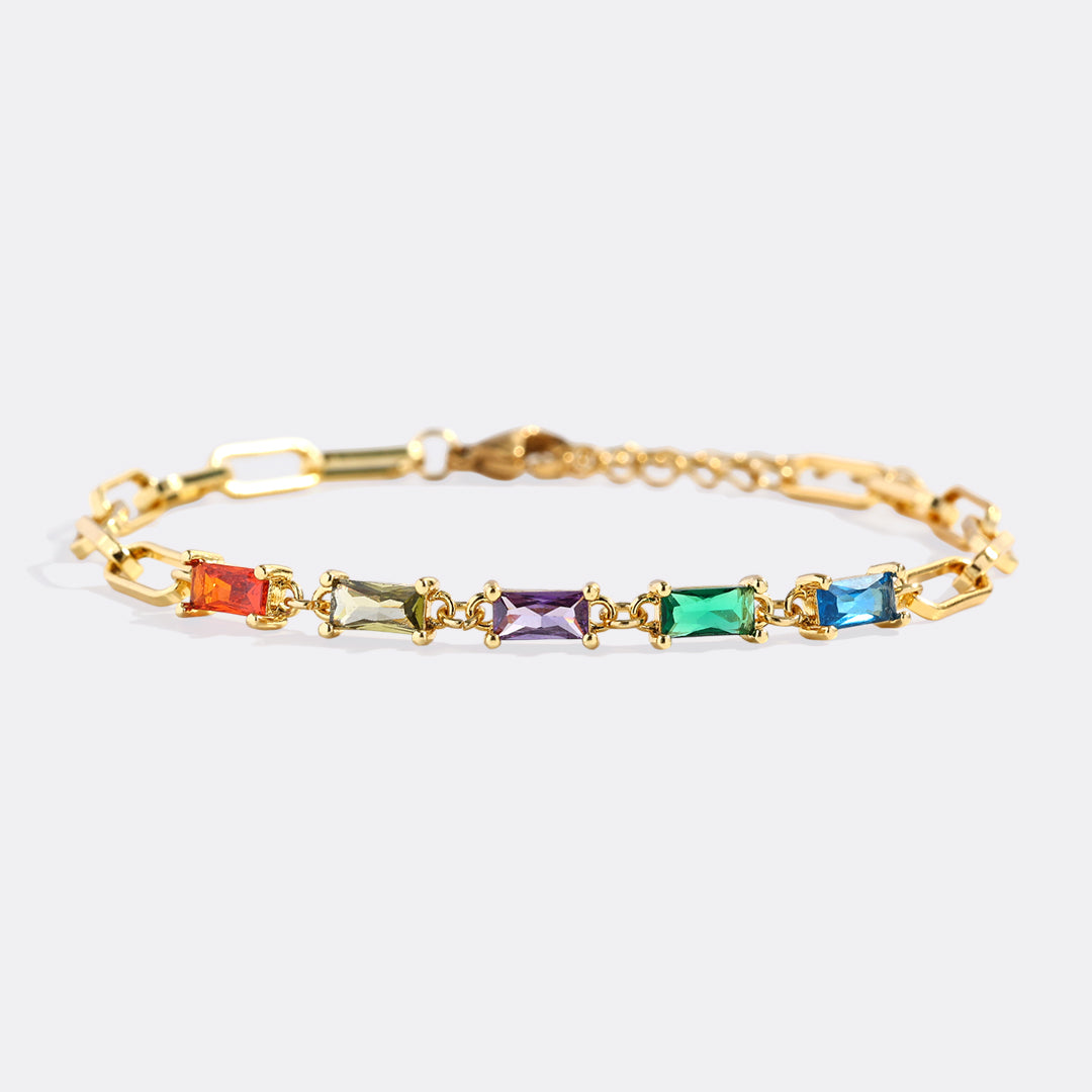 Baguette Birthstone Paperclip Bracelet