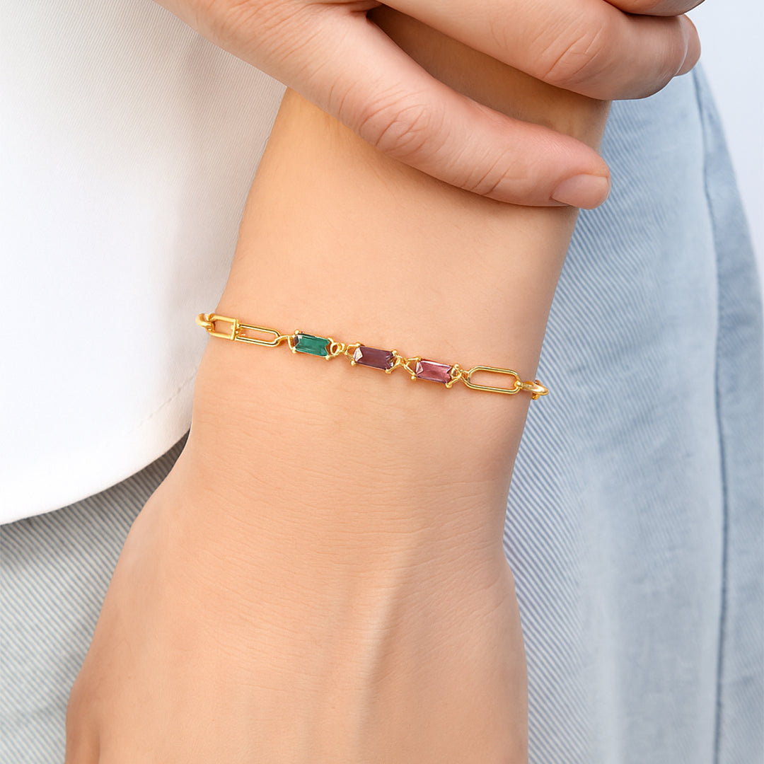 Baguette Birthstone Paperclip Bracelet