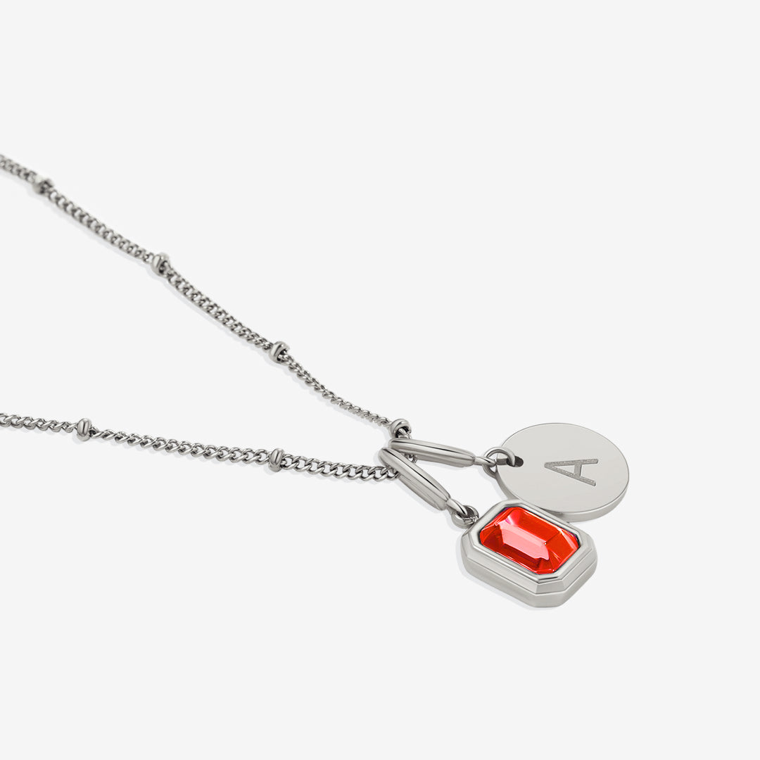 Baguette Birthstone & Initial Necklace