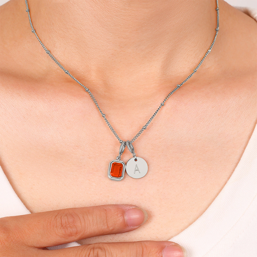 Baguette Birthstone & Initial Necklace
