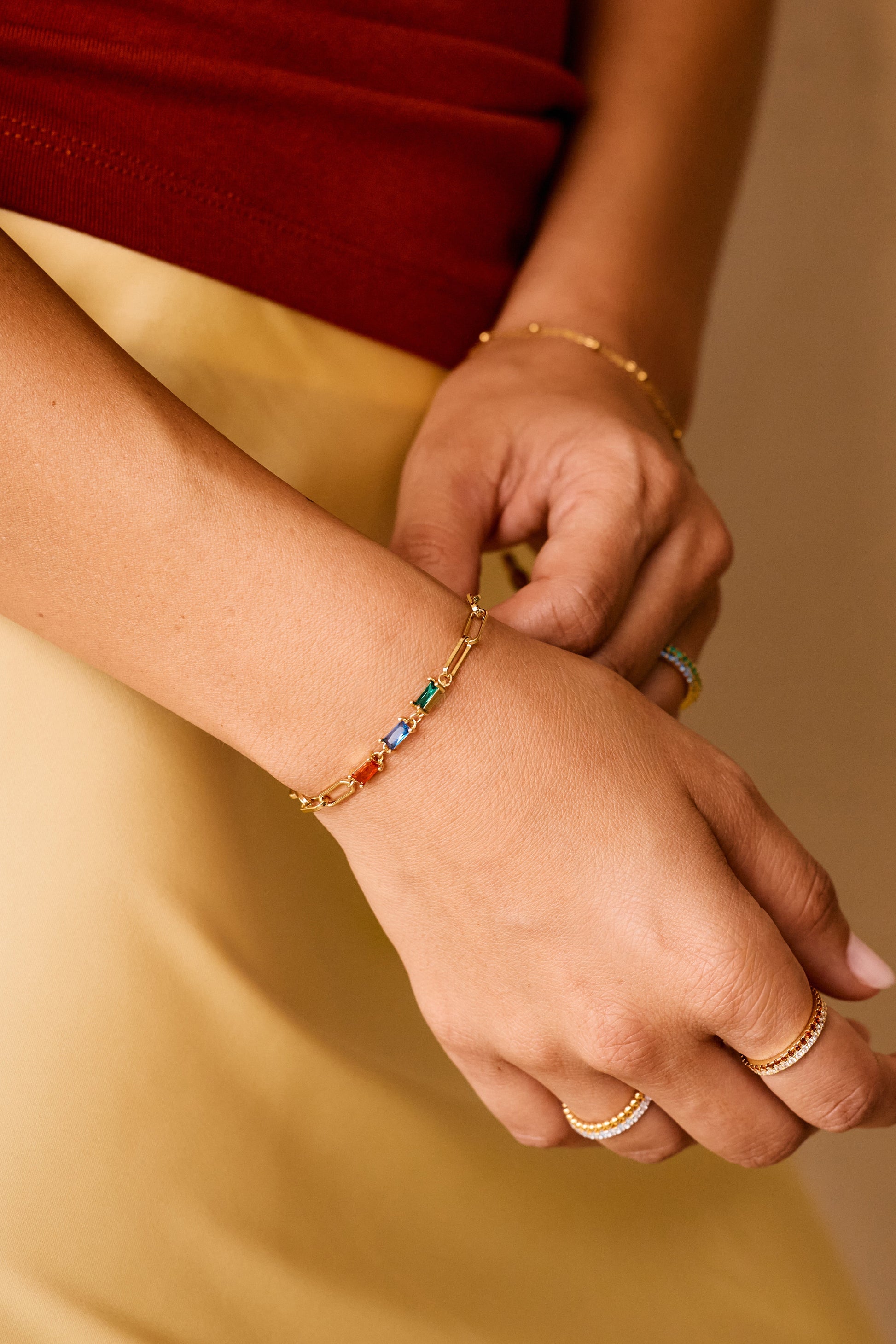 Baguette Birthstone Paperclip Bracelet