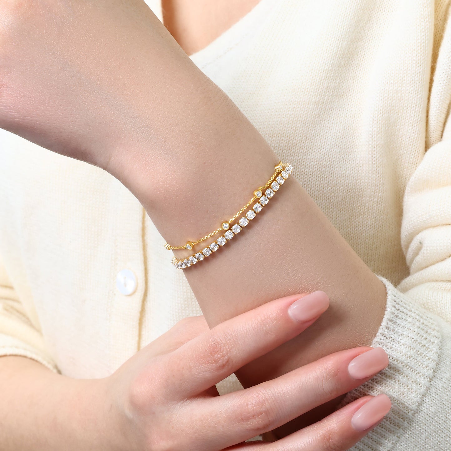 Bezel Set Bracelet and Tennis Bracelet Bundle