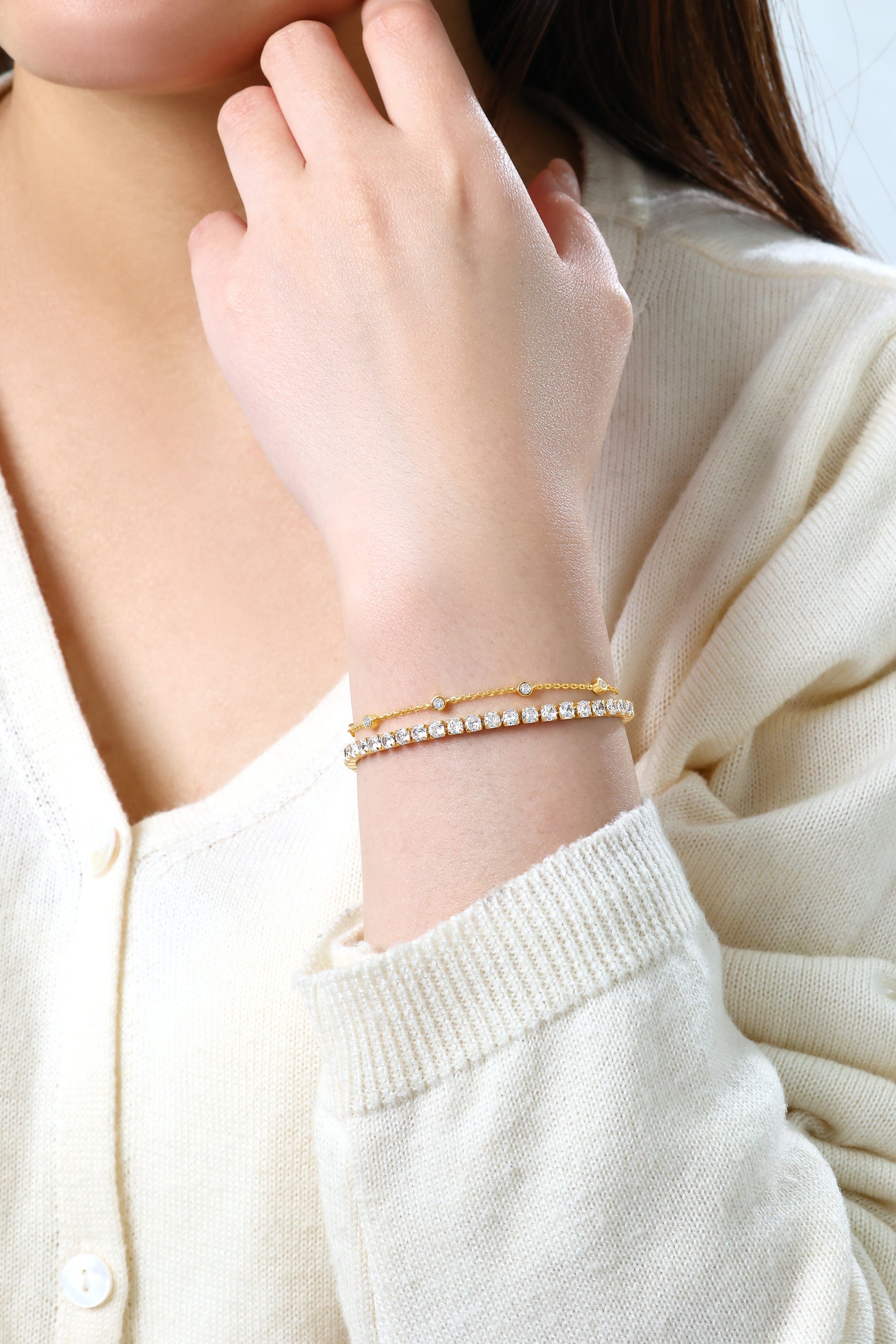 Bezel Set Bracelet and Tennis Bracelet Bundle