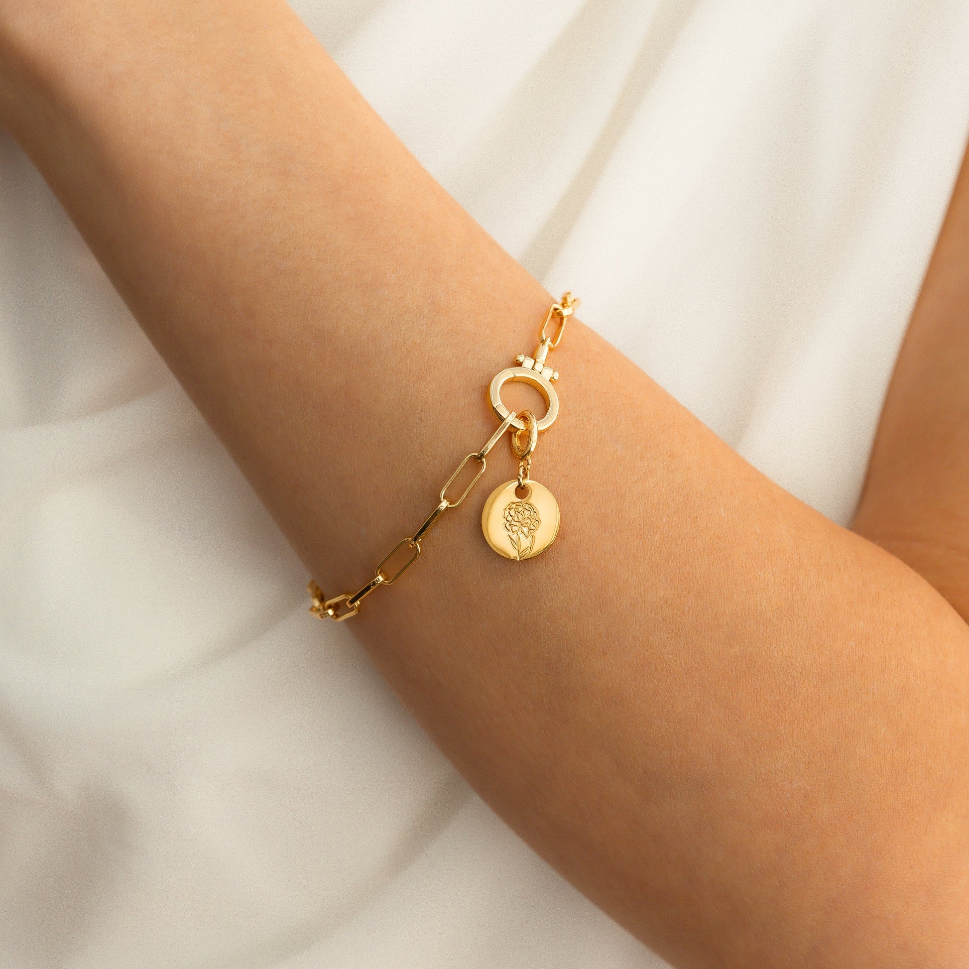 Engraved Birth Flower Disc Charm
