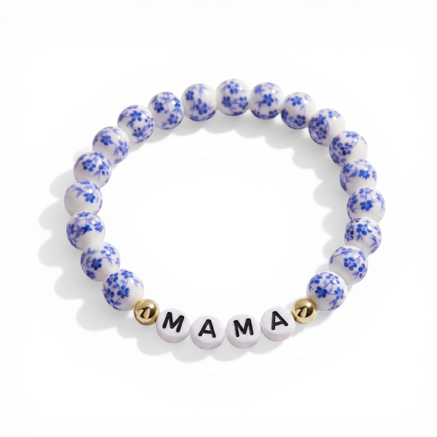 Blue Porcelain Floral Beaded Bracelet for Mom & Grandma