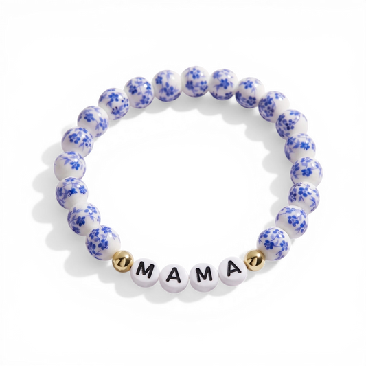 Blue Porcelain Floral Beaded Bracelet for Mom & Grandma