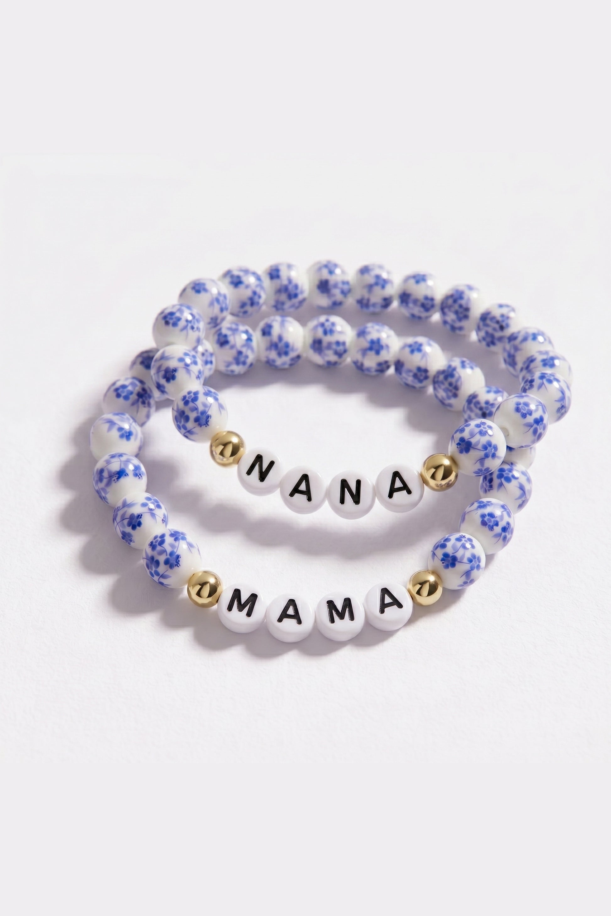 Blue Porcelain Floral Beaded Bracelet for Mom & Grandma