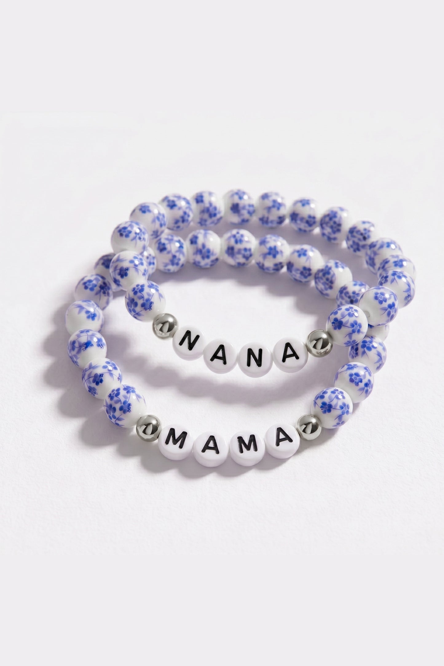 Blue Porcelain Floral Beaded Bracelet for Mom & Grandma