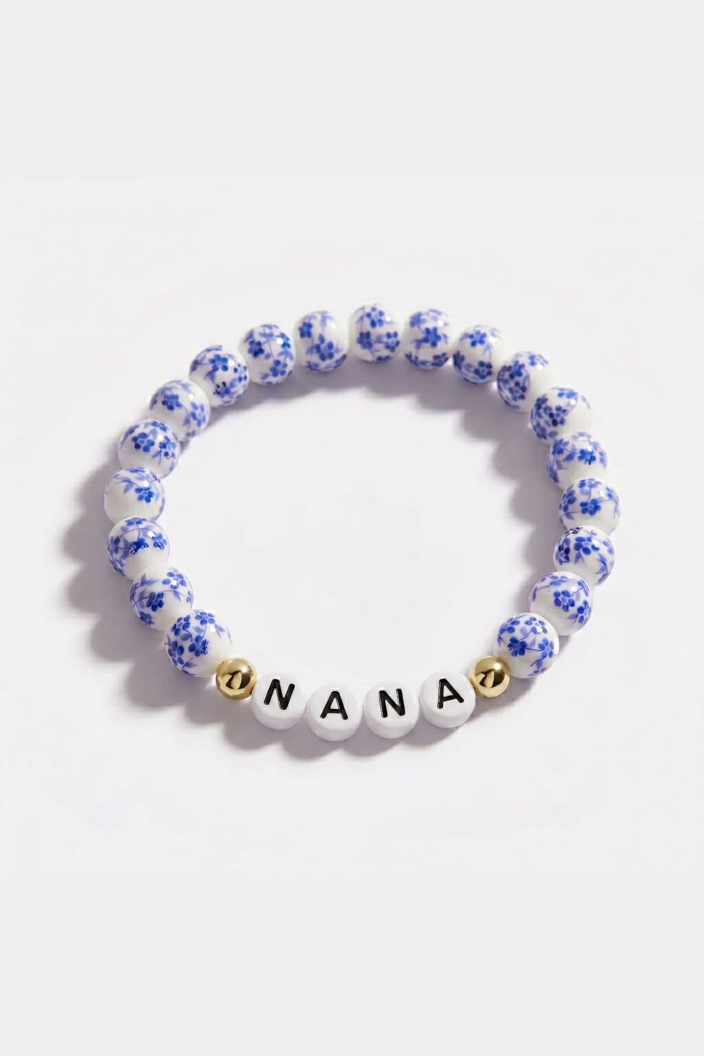 Blue Porcelain Floral Beaded Bracelet for Mom & Grandma