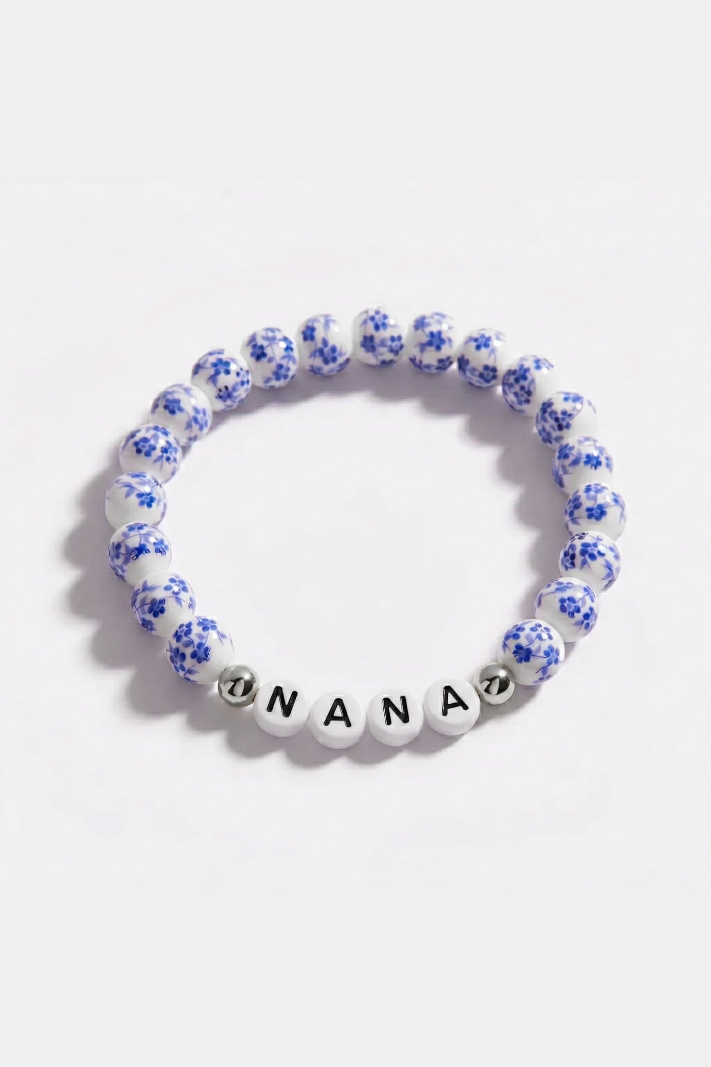 Blue Porcelain Floral Beaded Bracelet for Mom & Grandma