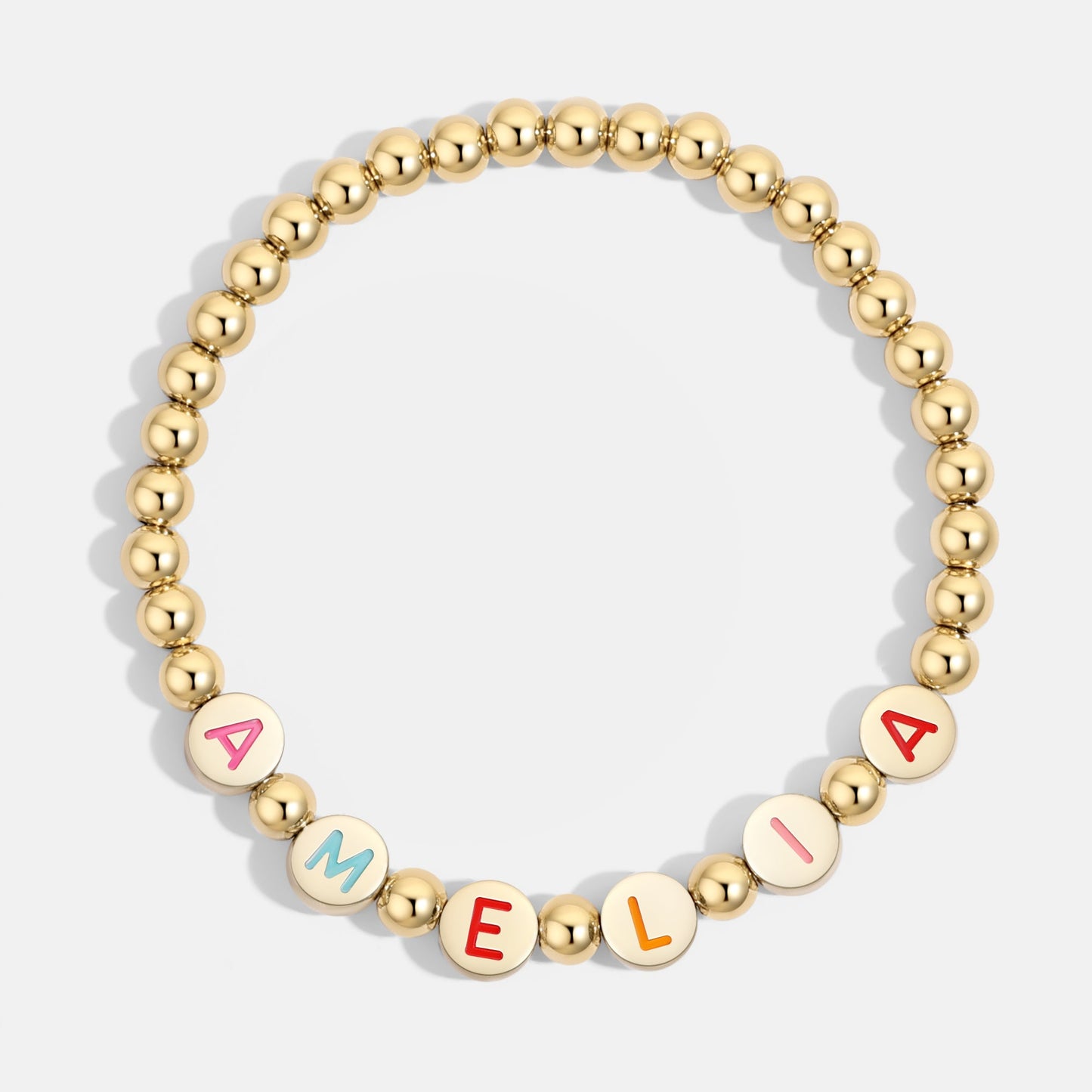Custom Rainbow Letter Gold Disc Beaded Bracelet