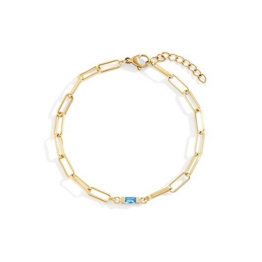 Dainty Birthstone Baguette Paperclip Bracelet
