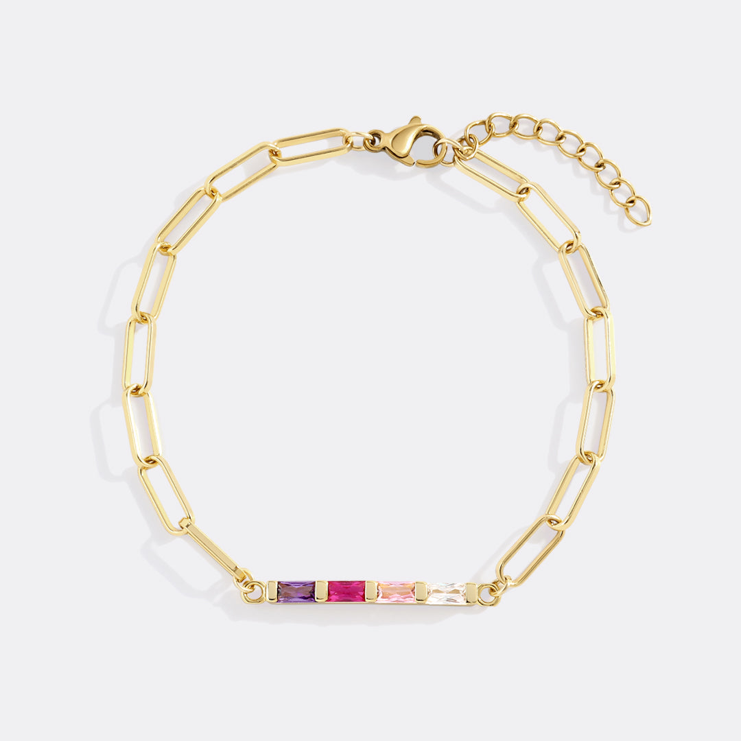 Dainty Birthstone Baguette Paperclip Bracelet