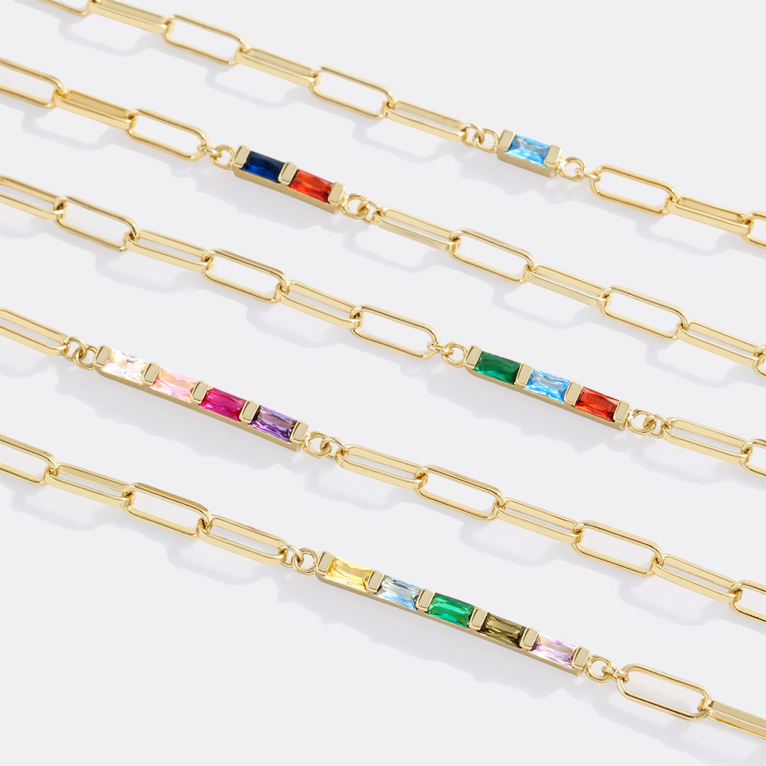 Dainty Birthstone Baguette Paperclip Bracelet