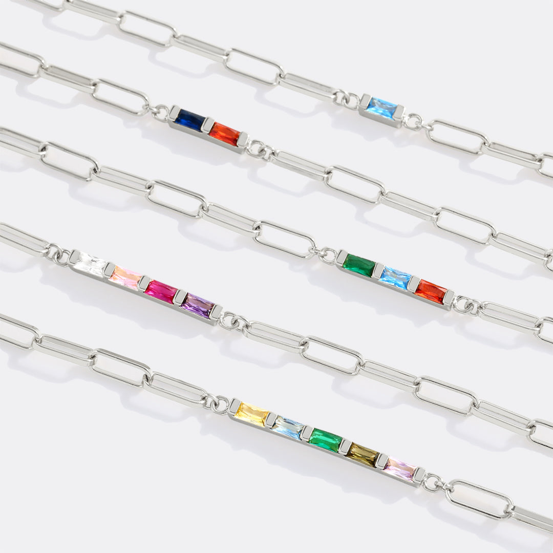 Dainty Birthstone Baguette Paperclip Bracelet