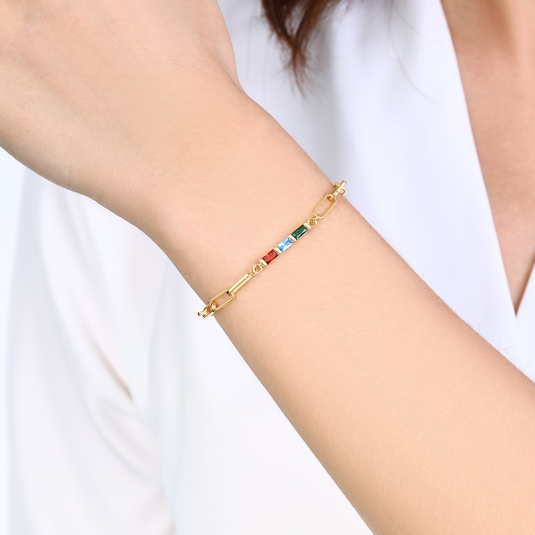 Dainty Birthstone Baguette Paperclip Bracelet