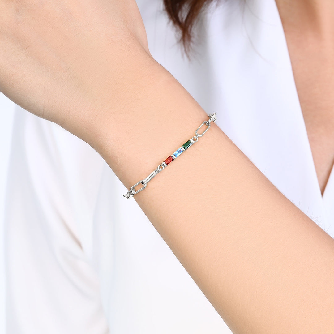Dainty Birthstone Baguette Paperclip Bracelet
