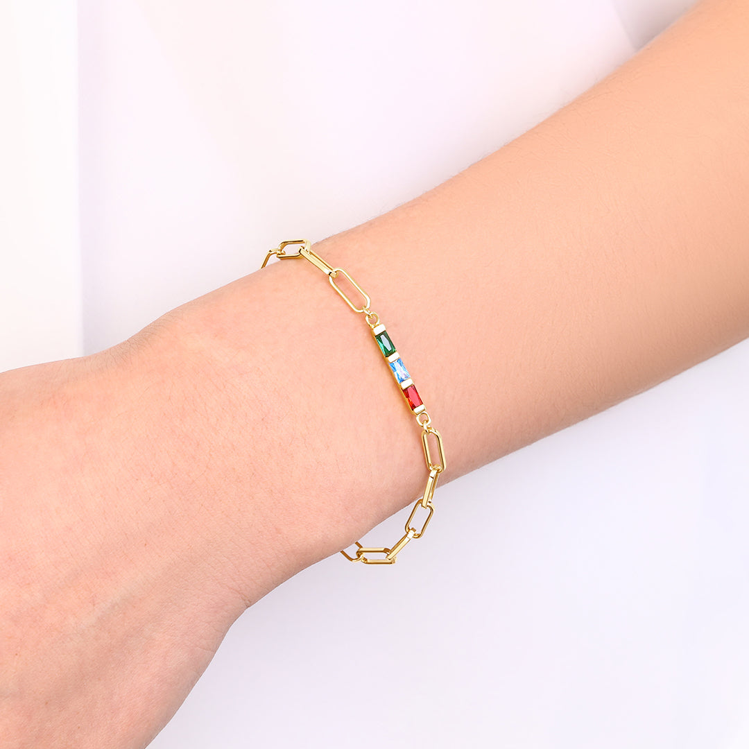 Dainty Birthstone Baguette Paperclip Bracelet