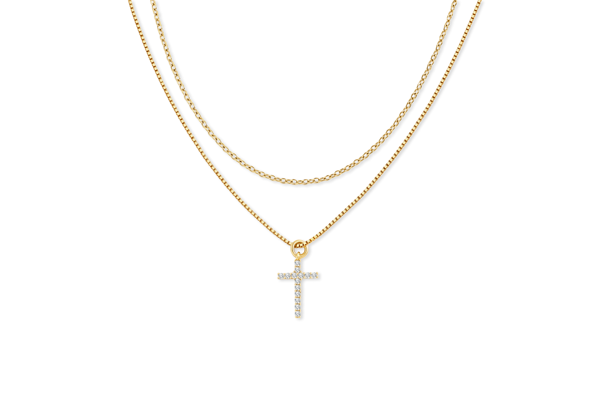 Dainty Cable Necklace with Pave Cross Chain Necklace Stacking Set
