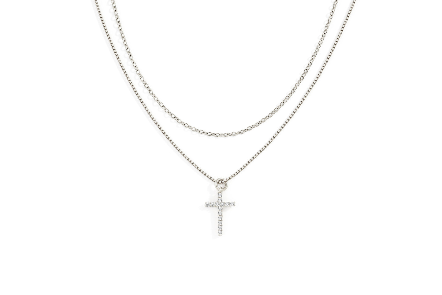 Dainty Cable Necklace with Pave Cross Chain Necklace Stacking Set