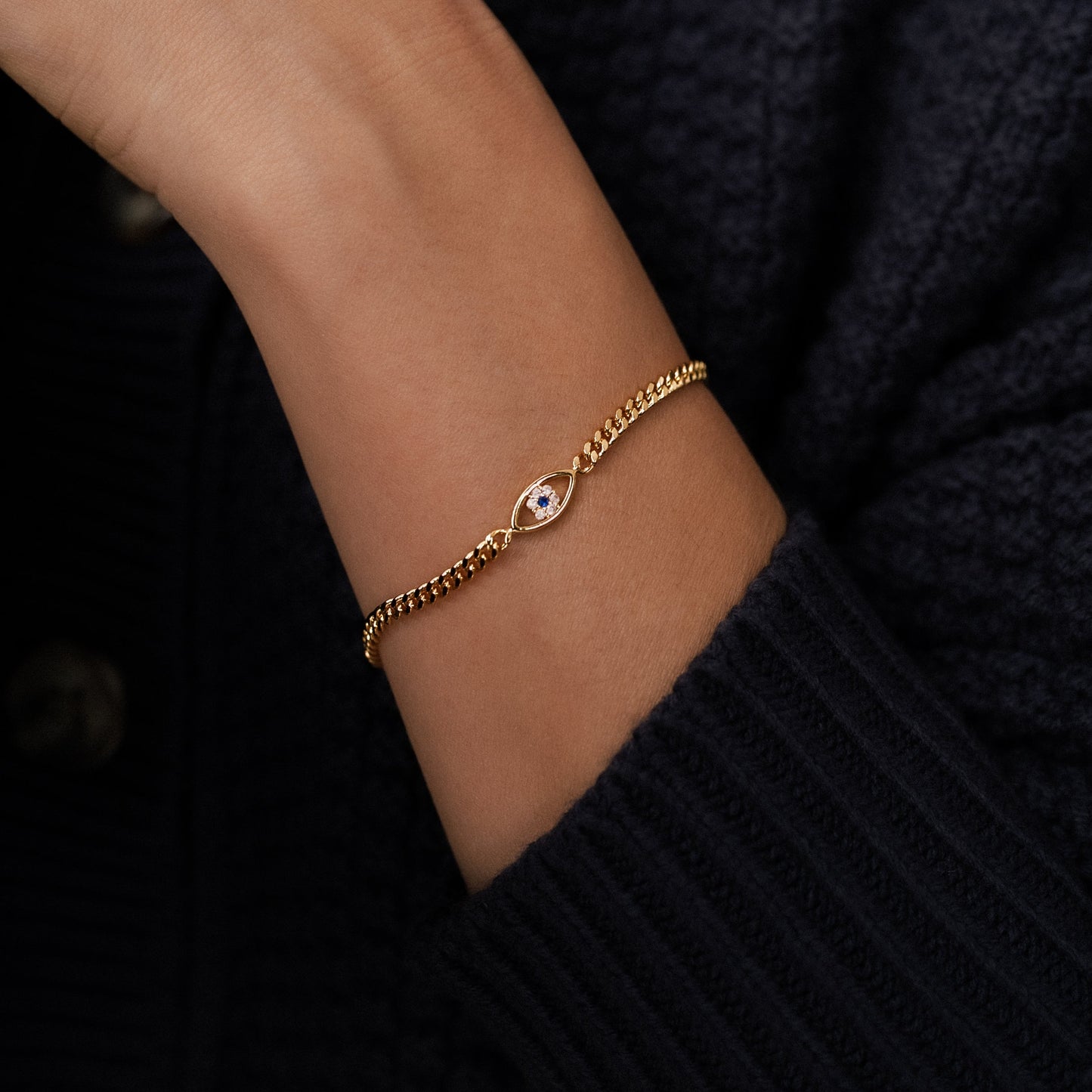 Dainty Cuban Link Chain Evil Eye Bracelet