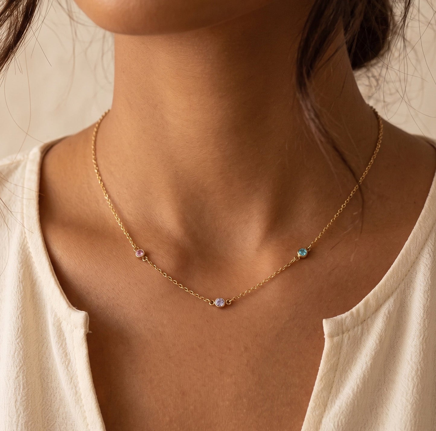 Dainty Birthstone Station Necklace