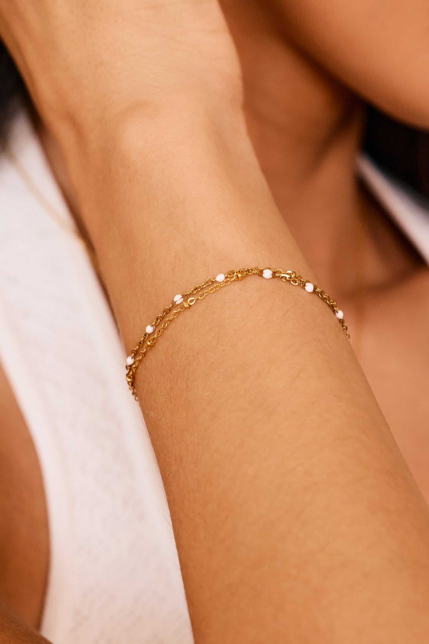 Dainty Double Chain Beaded Bracelet