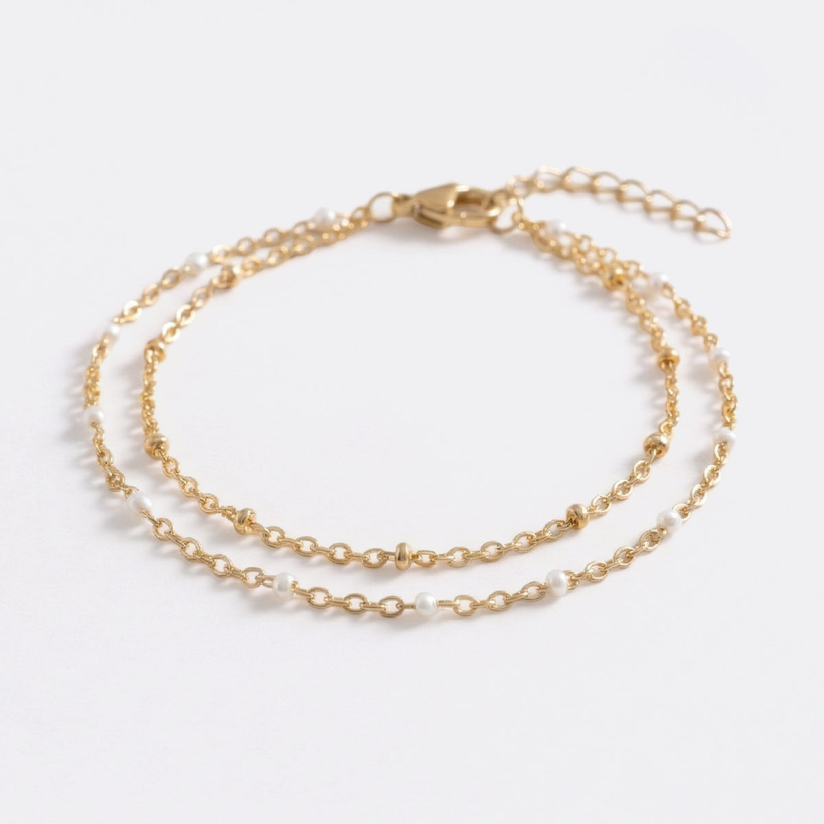 Dainty Double Chain Beaded Bracelet