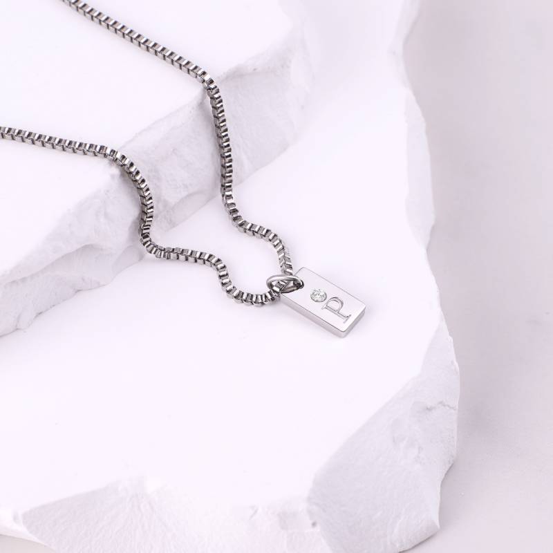 Dainty Pave Tag Initial Necklace