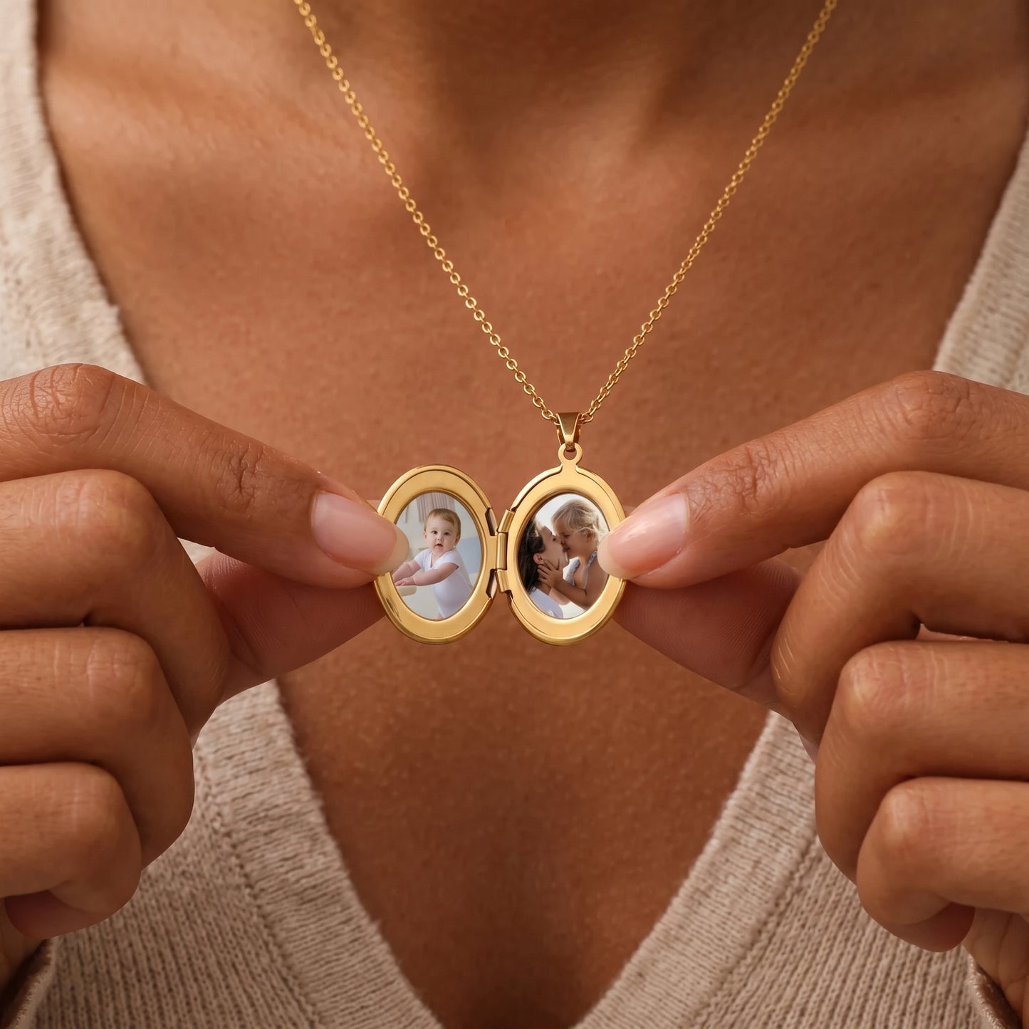 Engraved Oval Photo Locket Necklace