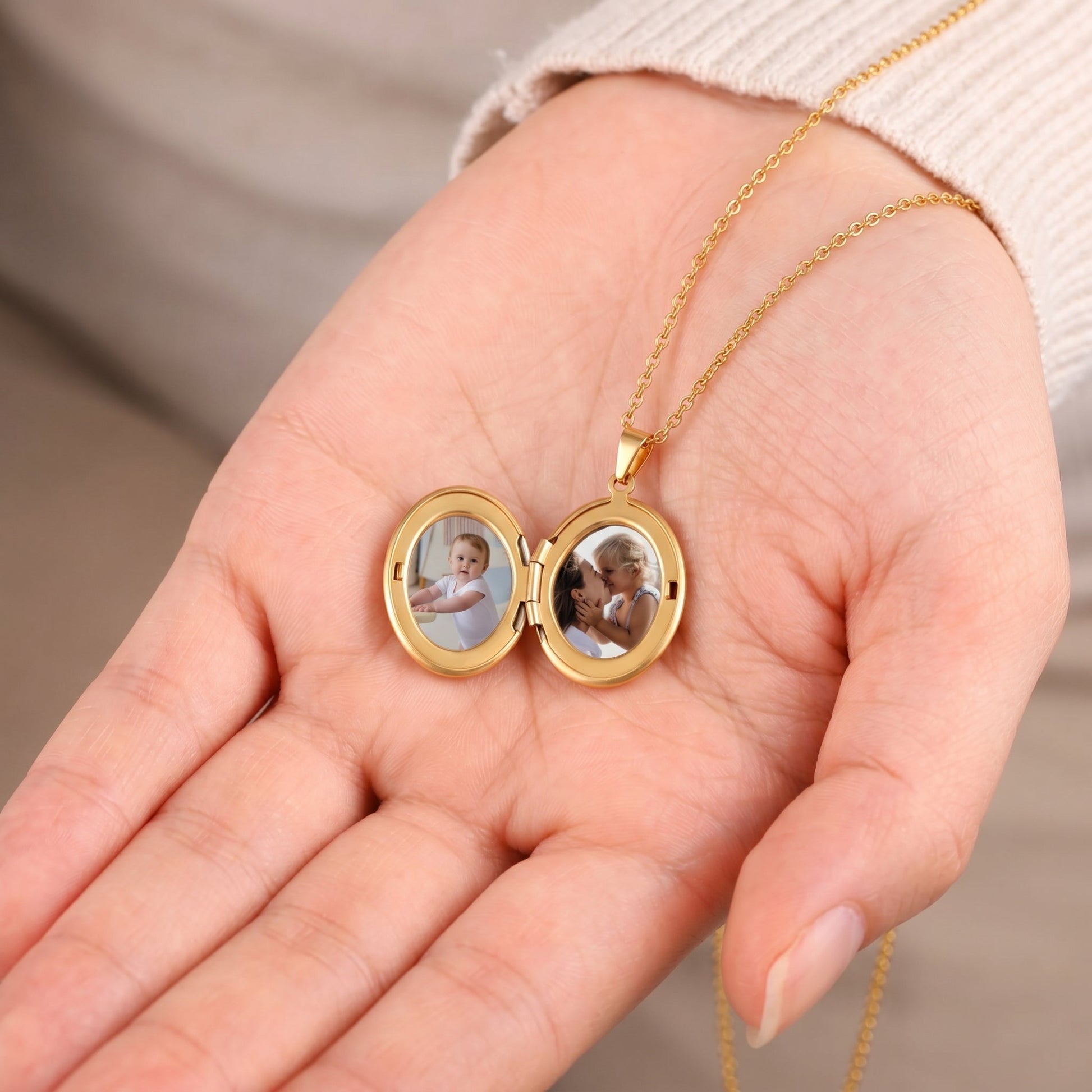 Engraved Oval Photo Locket Necklace