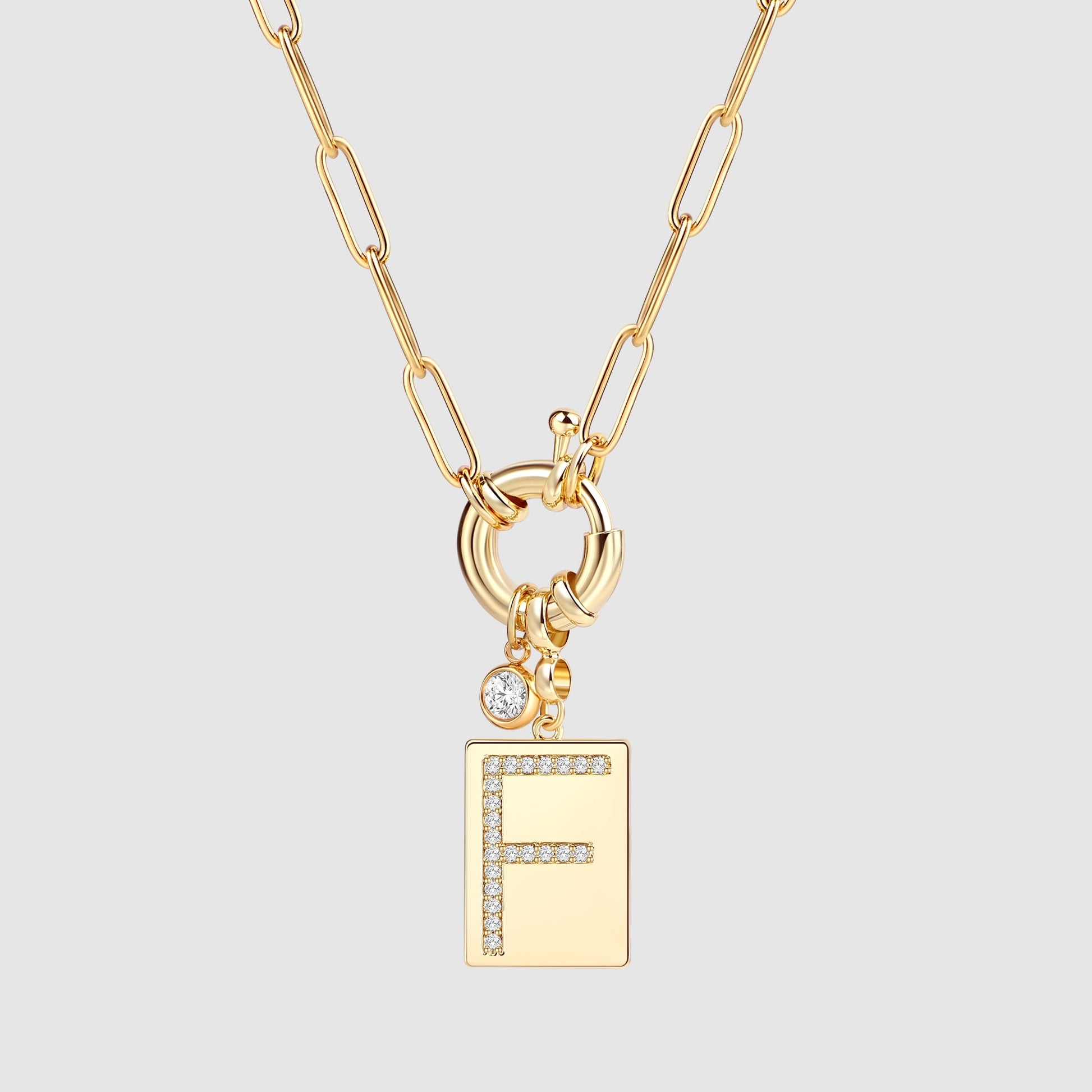 Pave Initial Pendant Necklace with Paperclip Chain