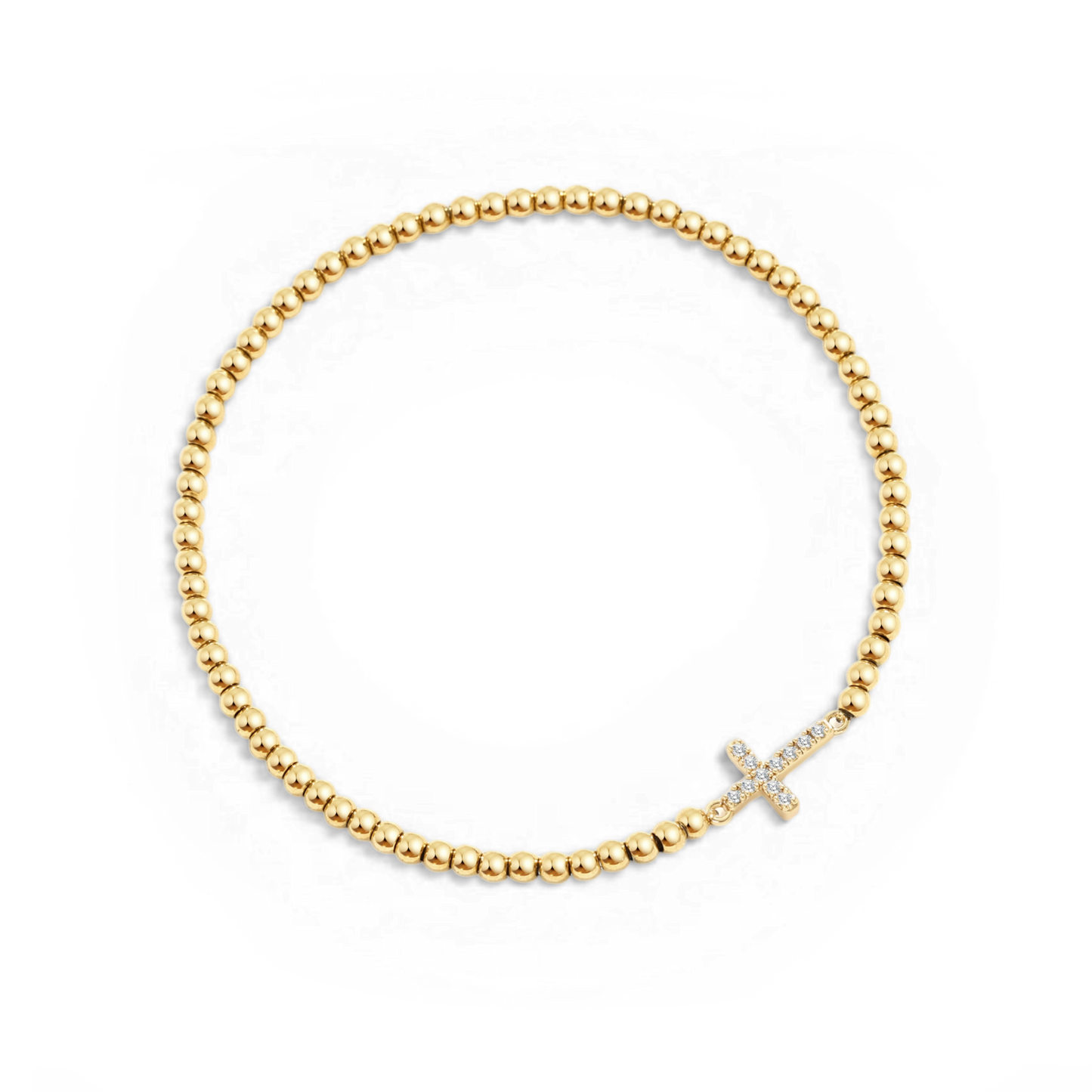 Gold Beaded Cross Stretch Bracelet